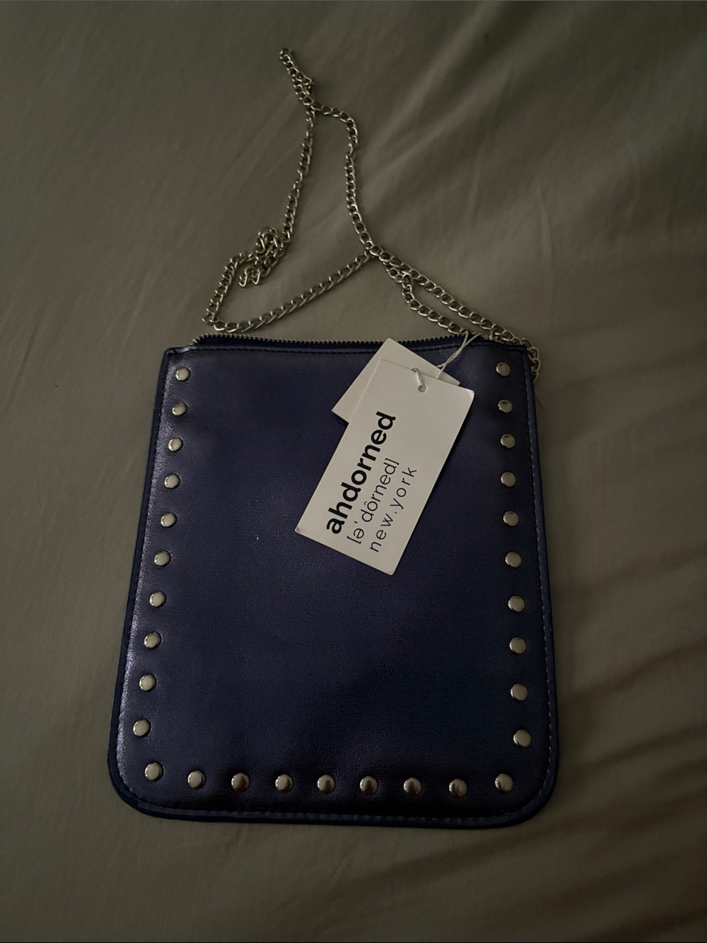 ahdorned New York Navy Studded Crossbody Bag with Chain Strap